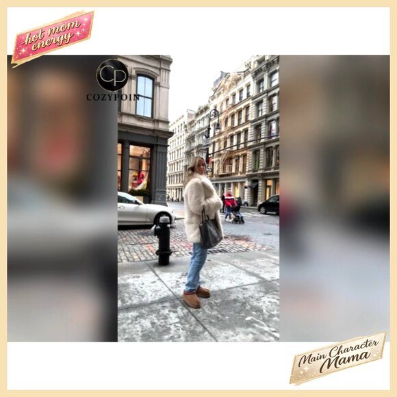 Mid-Length Faux Fur Coat with Shawl Collar, Long Sleeves, Hidden Pockets - Picture 7 of 7